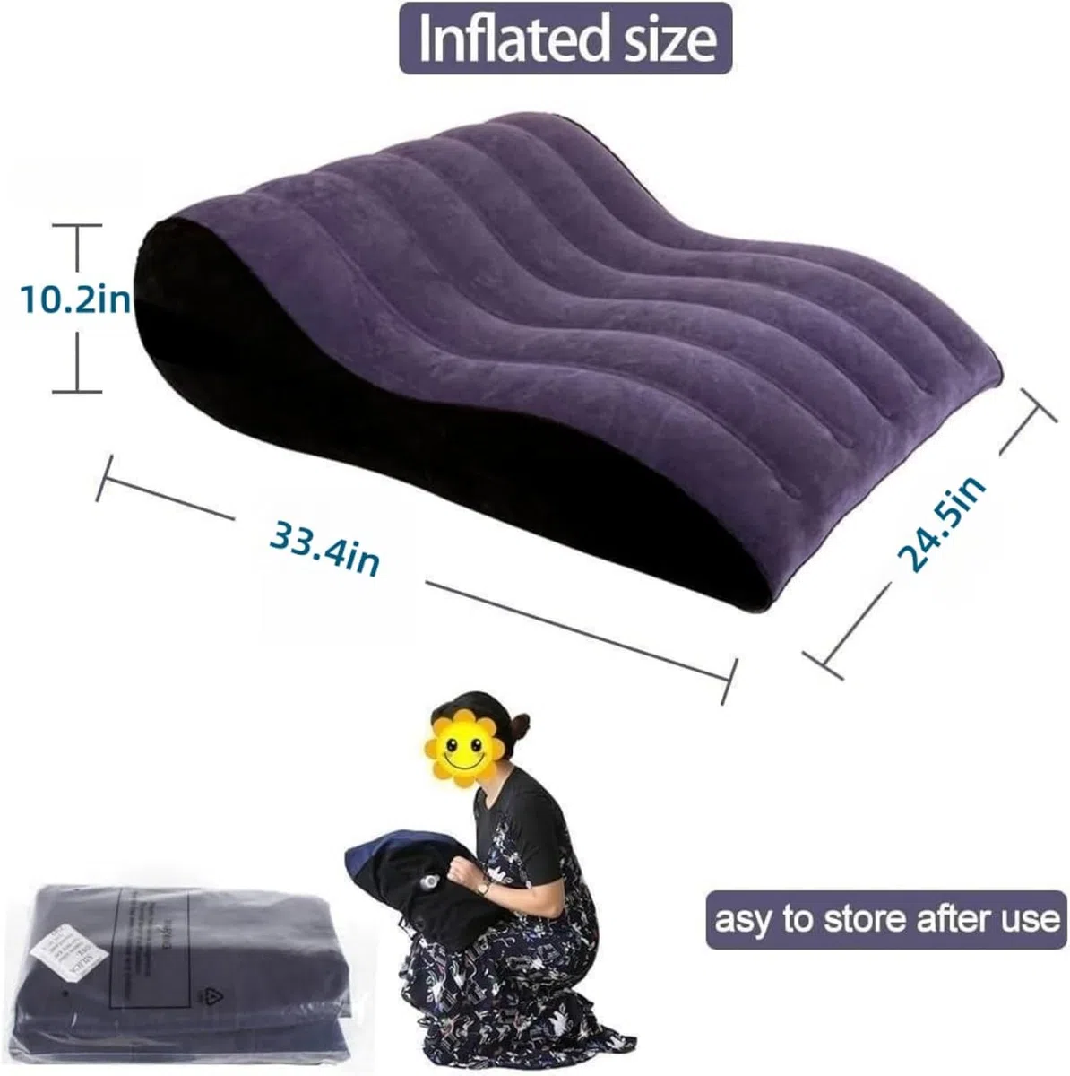 Coussin sexuel gonflable en PVC floqué pour positionnement des couples
