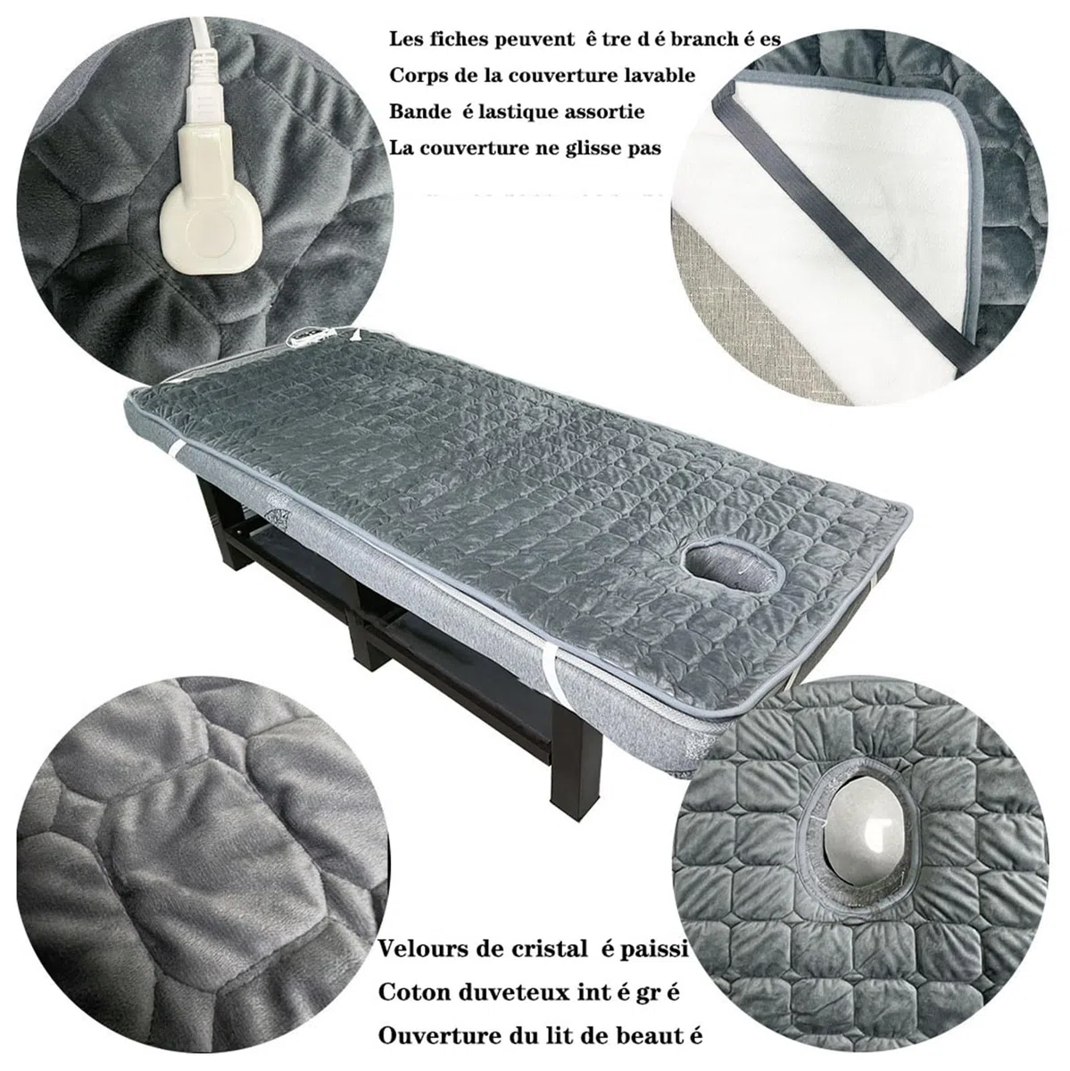 Chauffé Surmatelas Pour Table De Massage,Lash Bed Topper,Rembourrage De Lit Spa Avec Trou Respiration Bandes Élastiques,Couvre Matelas En Mousse À Mémoire Forme Pour Lit De Salon Beauté,180*80cm
