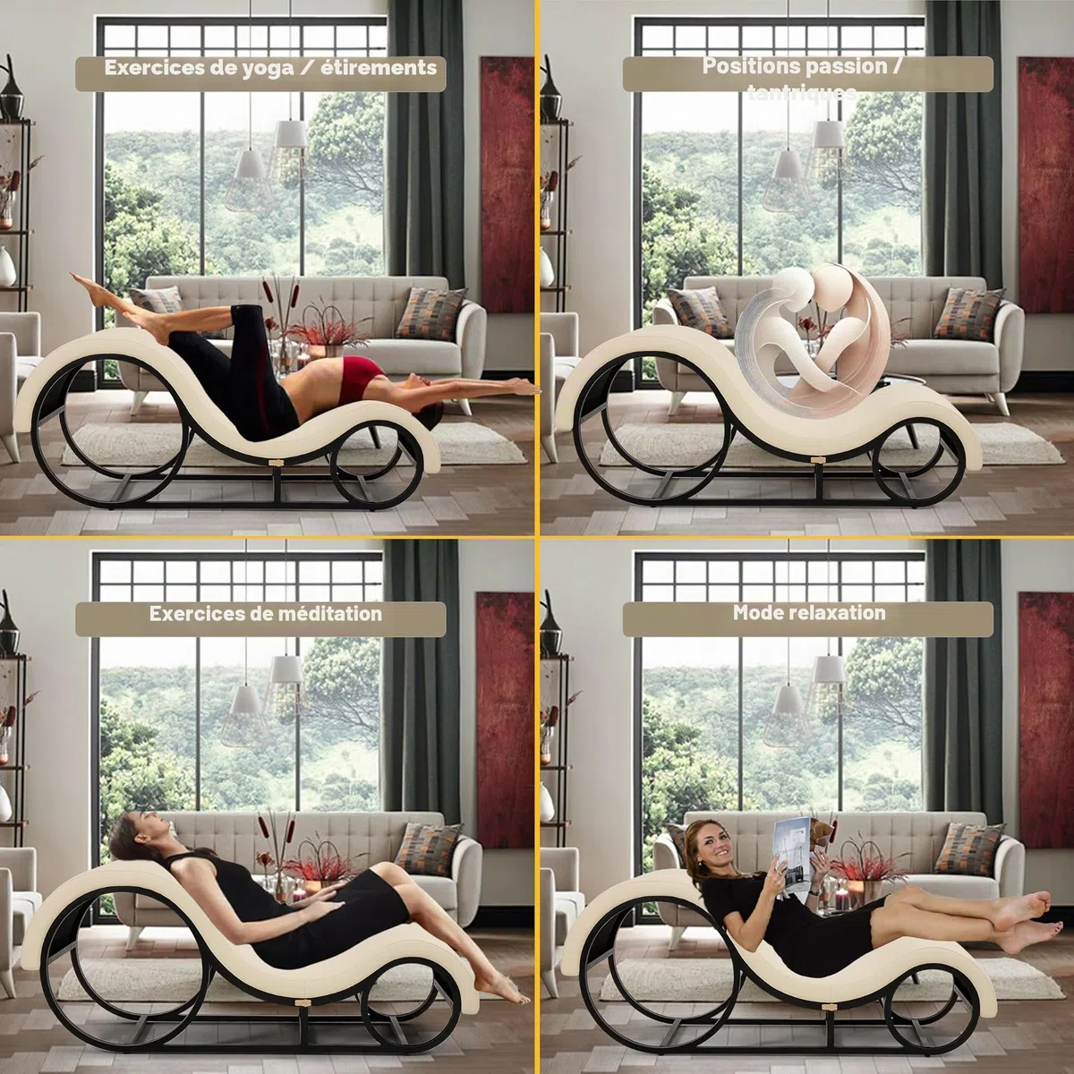 Méridienne Fauteuil Tantrique Canapé Relax Yoga Sexe Oreiller Coussin Lombaire PU Cuir Cadre Métal Largeur 50 cm