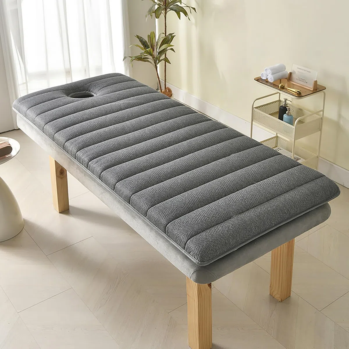 Surmatelas Table de Massage avec Trou Visage - Matelas Lit Esthétique Antidérapant Mousse Haute Densité, Coussin Épais pour Salon de Beauté et Extension de Cils(Gris,185x70x6cm)