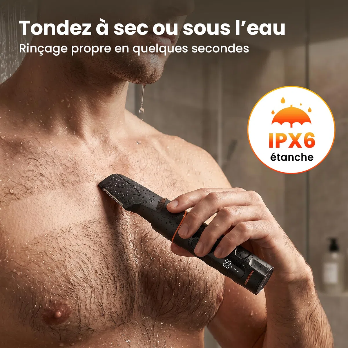 MAXGROOM Tondeuse Corps Homme, 5 en 1 Multifonction Rasoir Électriques Hommes, 7000RPM Tondeuse Partie Intime Professionnelle, 120 Mins d'Autonomie USB-C Rasoir Testicule Kit pour Nez, Jambes
