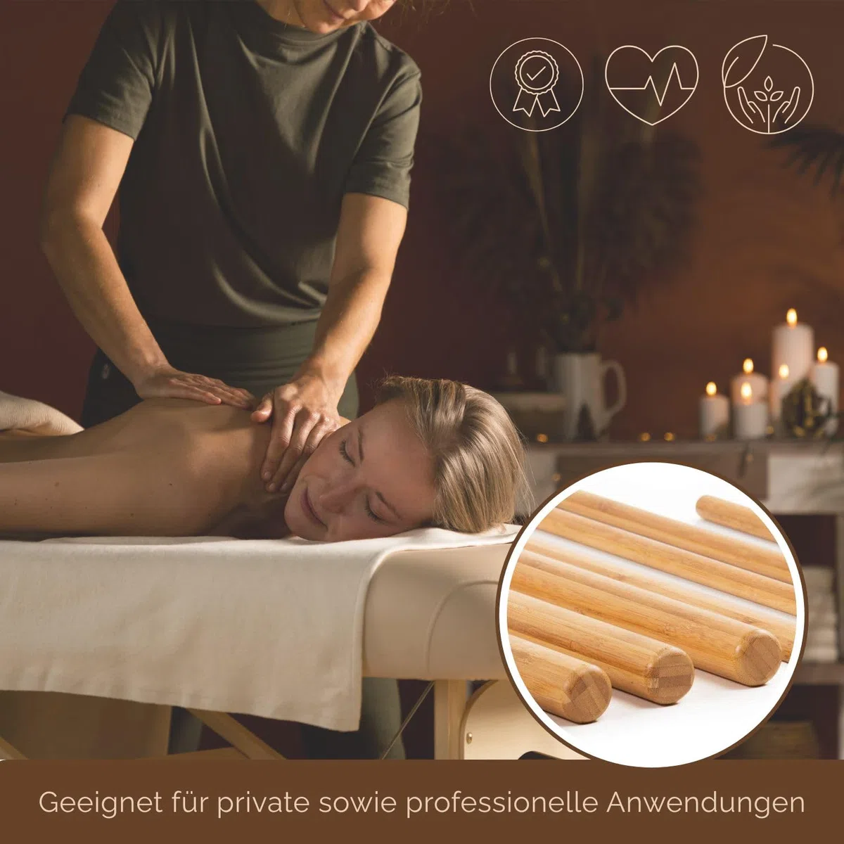 WellTouch Bâtons de massage en bambou, jeu de 11 pièces, pour la thérapie de massage aux bambous, soulage les tensions musculaires