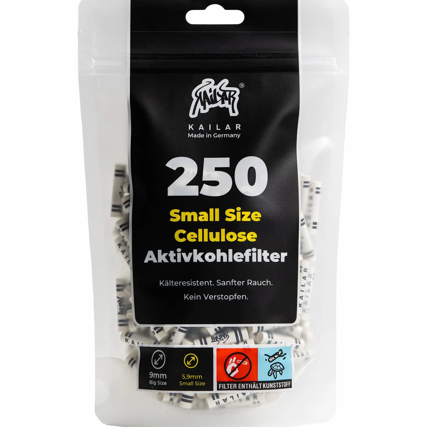 KAiLAR Lot de 250 filtres à Charbon Actif en Cellulose Blanche Slim 5,9 mm