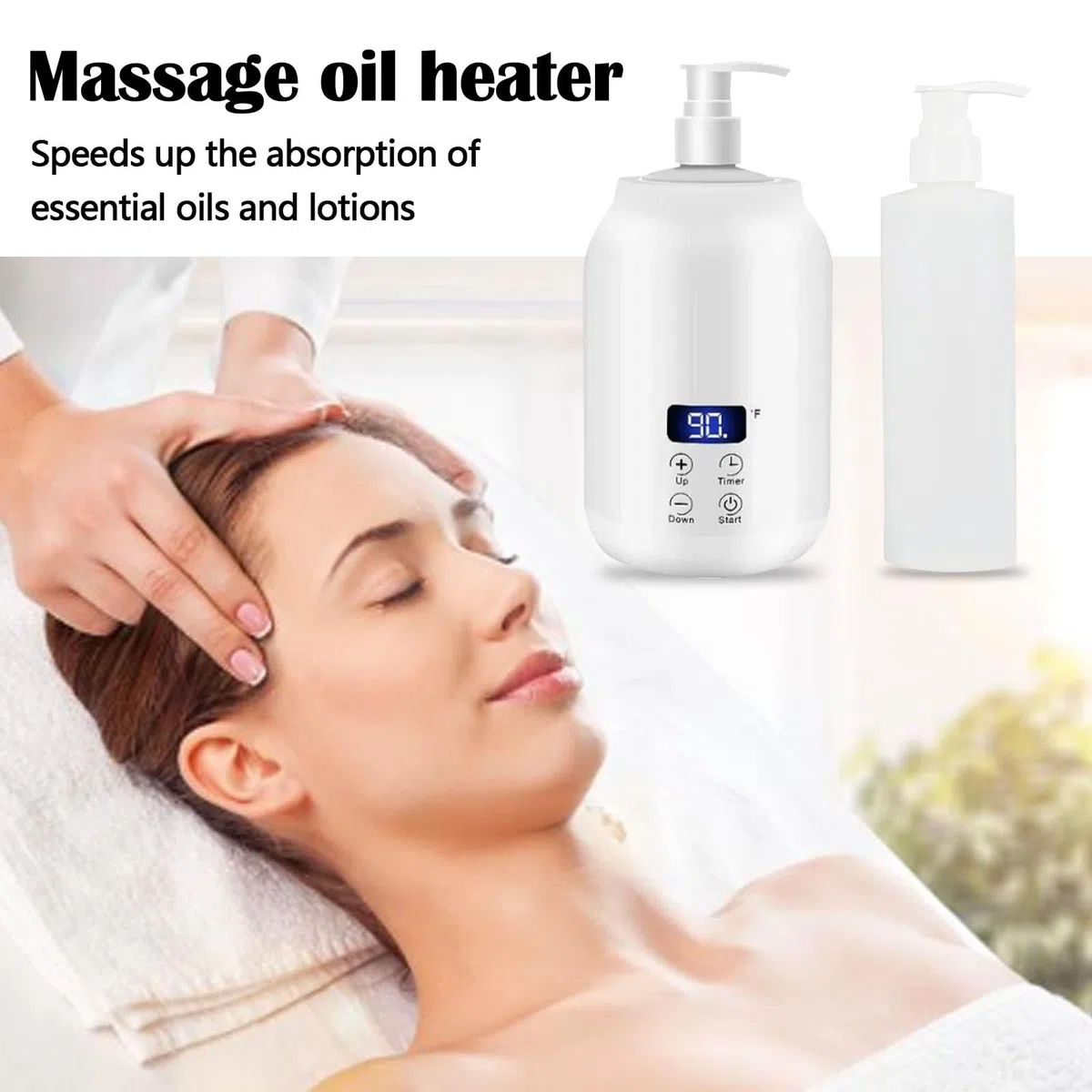Chauffe-huile de massage, température réglable de 30 à 65 degrés avec 2 bouteilles intérieures en plastique pour huiles essentielles massage du dos