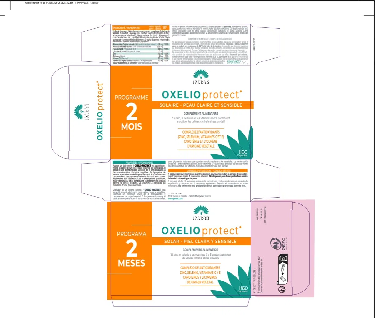 Pack « Préparation Solaire - Peaux Claires et Sensibles » | 1 OXELIO Protect + 1 ELTEANS Capsules | Prépare les Peaux Sensibles à l’Exposition | Laboratoire Jaldes