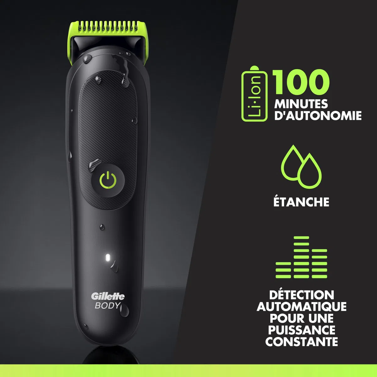 Gillette Labs Body Plus Intimate Tondeuse Homme i5, Tondeuse Corps et Zone Intime, Étanche, Coffret Homme avec 3 Sabots dont un pour Peau Sensible, Technologie Autosense, Batterie Rechargeable Incluse
