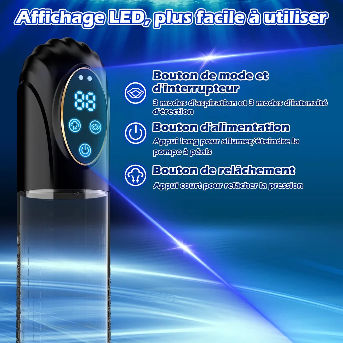 Pompe à Pénis Sextoyse Homme Sex-Masturbateurs masculins avec 6 D'aspiration& 6 Anneaux de pénis,Pompe à Pénis Vibromasseurs avec Vaginette Silicone & Affichage LED,Sex Toys Femme Menottes Sex Adulte