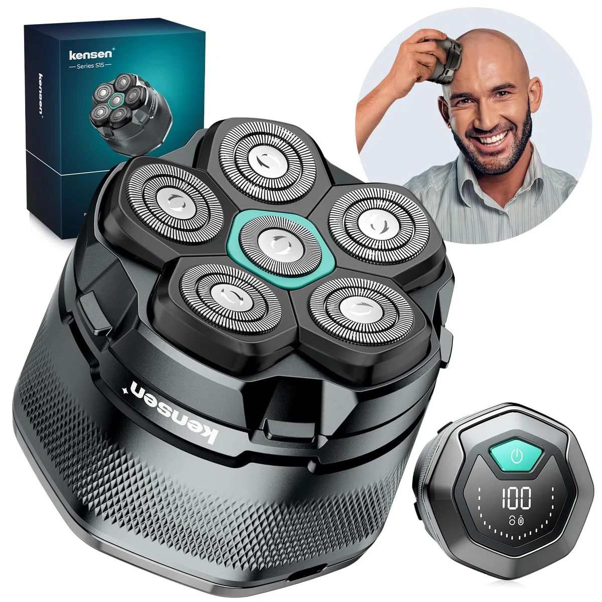 kensen Rasoir Tete Chauve Homme 6D Rasoir Electriques Hommes Cheveux 160 mins d'autonomie Rasoir Crane Homme Chauve Étanche Wet & Dry Type-C Tondeuse Crane Chauve sans Fil avec Écran LED
