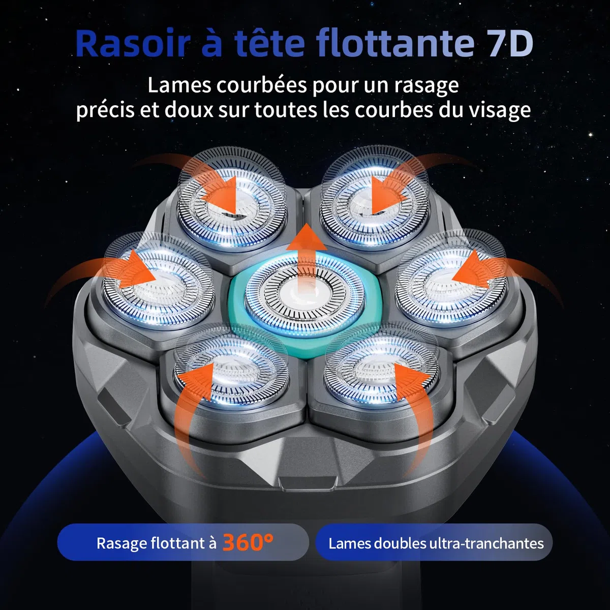 Kensen Rasoir Tete Chauve Homme 7D Rasoir Electriques Hommes 100 Mins d'Autonomie Tondeuse Crane Chauve IPX6 Étanche Sec & Humide Rasoir Crane Homme Chauve avec Écran LED，USB-C，8100 & 8500 tr/min