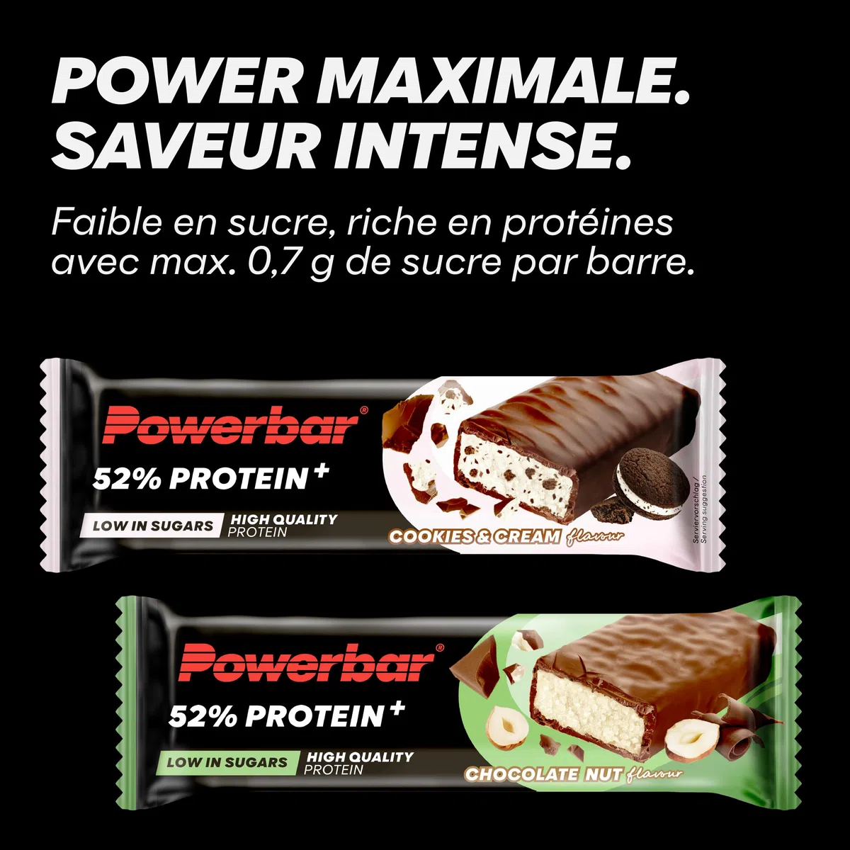 PowerBar 52% ProteinPlus Pack de 20 Barres Low Sugar Chocolate Nut 50 g