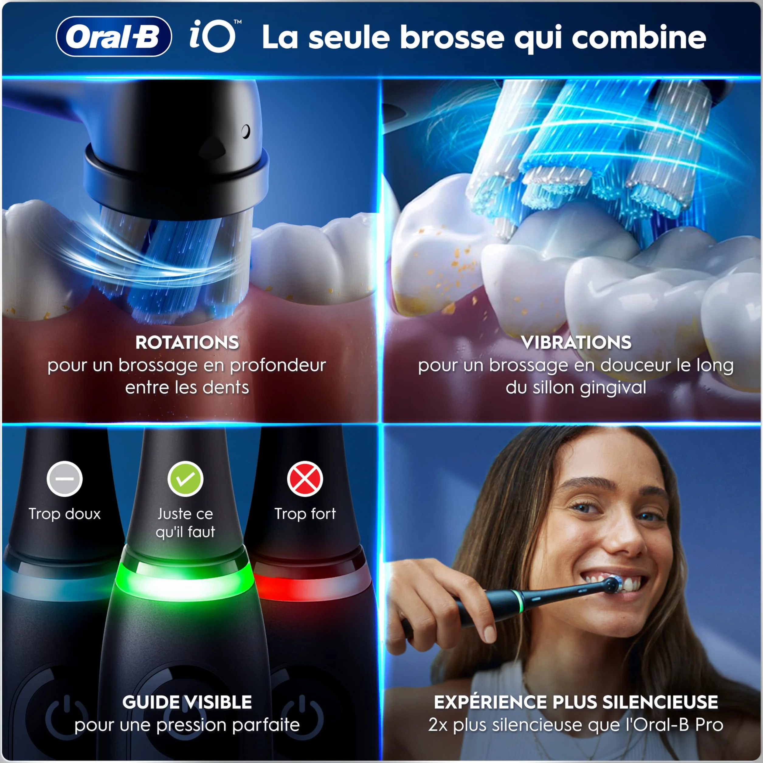 Oral-B Brosse à Dents Electrique iO 6, Noire, 5 Modes, Capteur de Pression, Batterie Rechargeable
