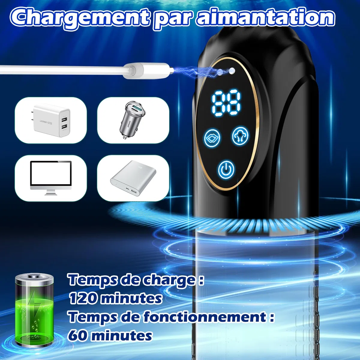 Pompe à Pénis Sextoyse Homme Sex-Masturbateurs masculins avec 6 D'aspiration& 6 Anneaux de pénis,Pompe à Pénis Vibromasseurs avec Vaginette Silicone & Affichage LED,Sex Toys Femme Menottes Sex Adulte