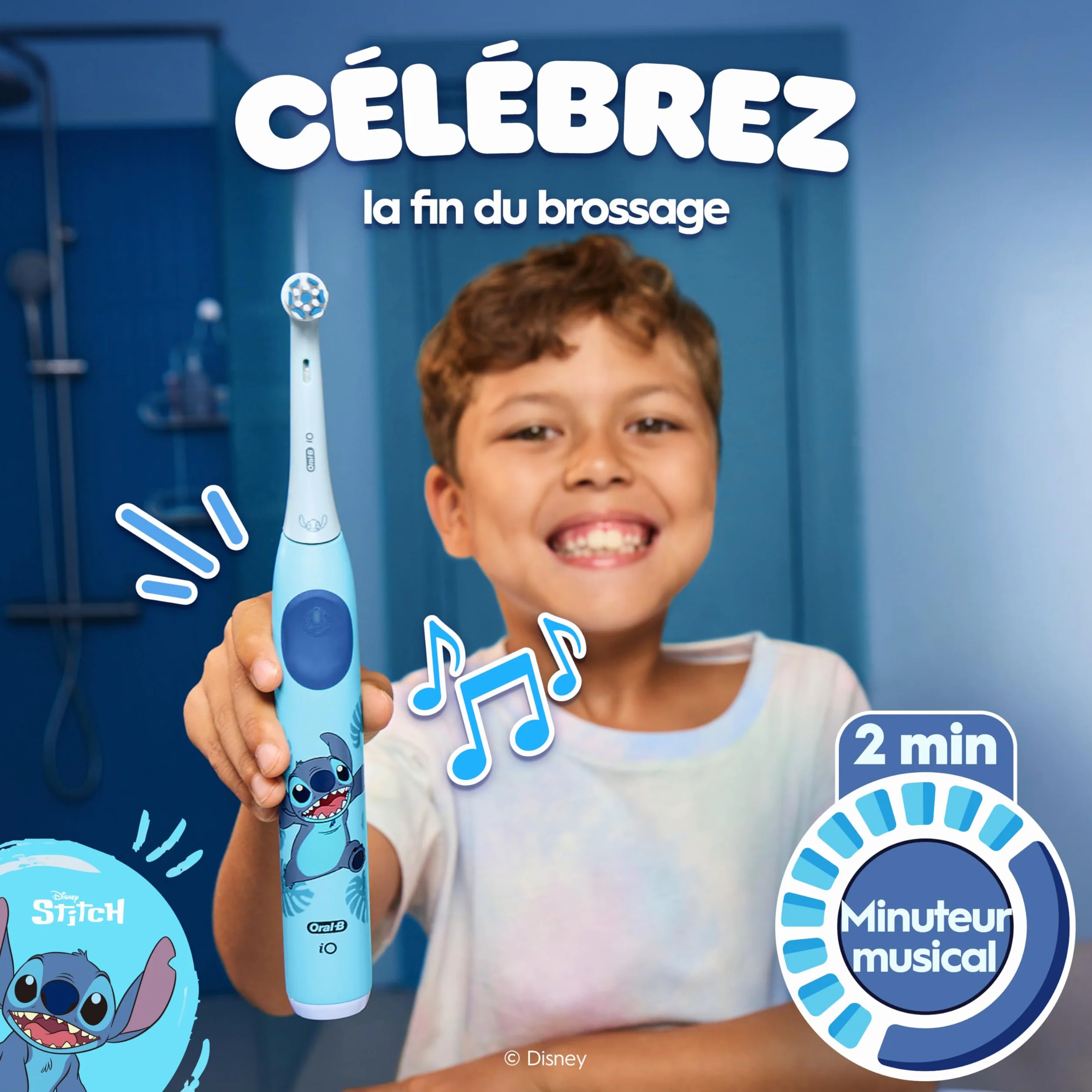 Oral-B Brosse à Dents Électrique iO Kids Stitch Bleue 3 Modes Brossage Enfants 6 Ans Minuteur Musical
