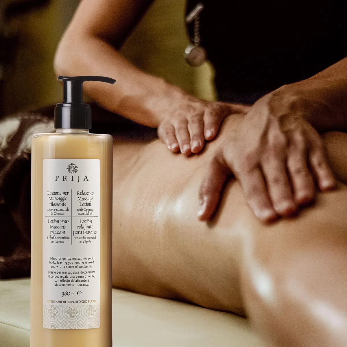 Prija Lotion de Massage Hydratante Apaisante Cyprès 380ml x3 Testée Dermatologiquement Made in Italy