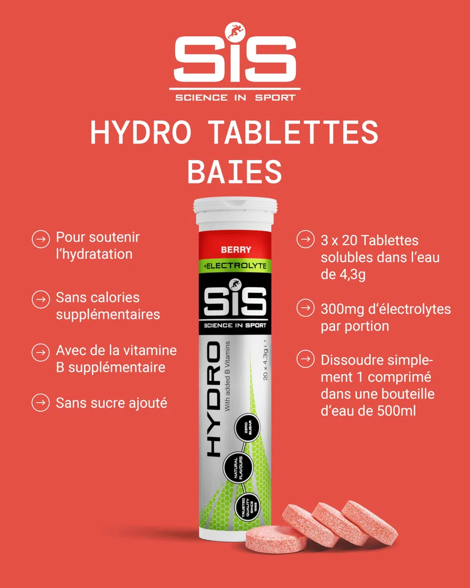 Science in Sport HYDRO Comprimés 3 x 20 pcs Fruits rouges - Comprimés électrolytes, vegan, comprimés effervescents pour équilibre électrolytique (emballage peut varier)