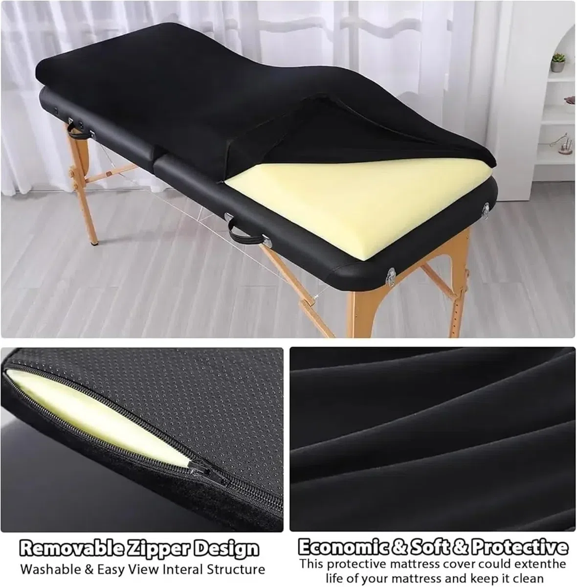 Matelas Table De Massage Surmatelas et couvre-lit for cils, coussin ergonomique incurvé for table de massage, matelas for cils for salon de beauté Coussin Massage(Black Bed and Cover,180x60 cm)