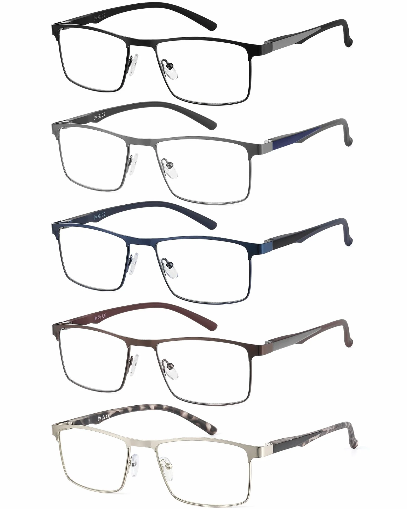 Lunettes de Lecture Homme Anti Lumiere Bleue Rectangulaire Metal Acier Inoxydable 5 Paires