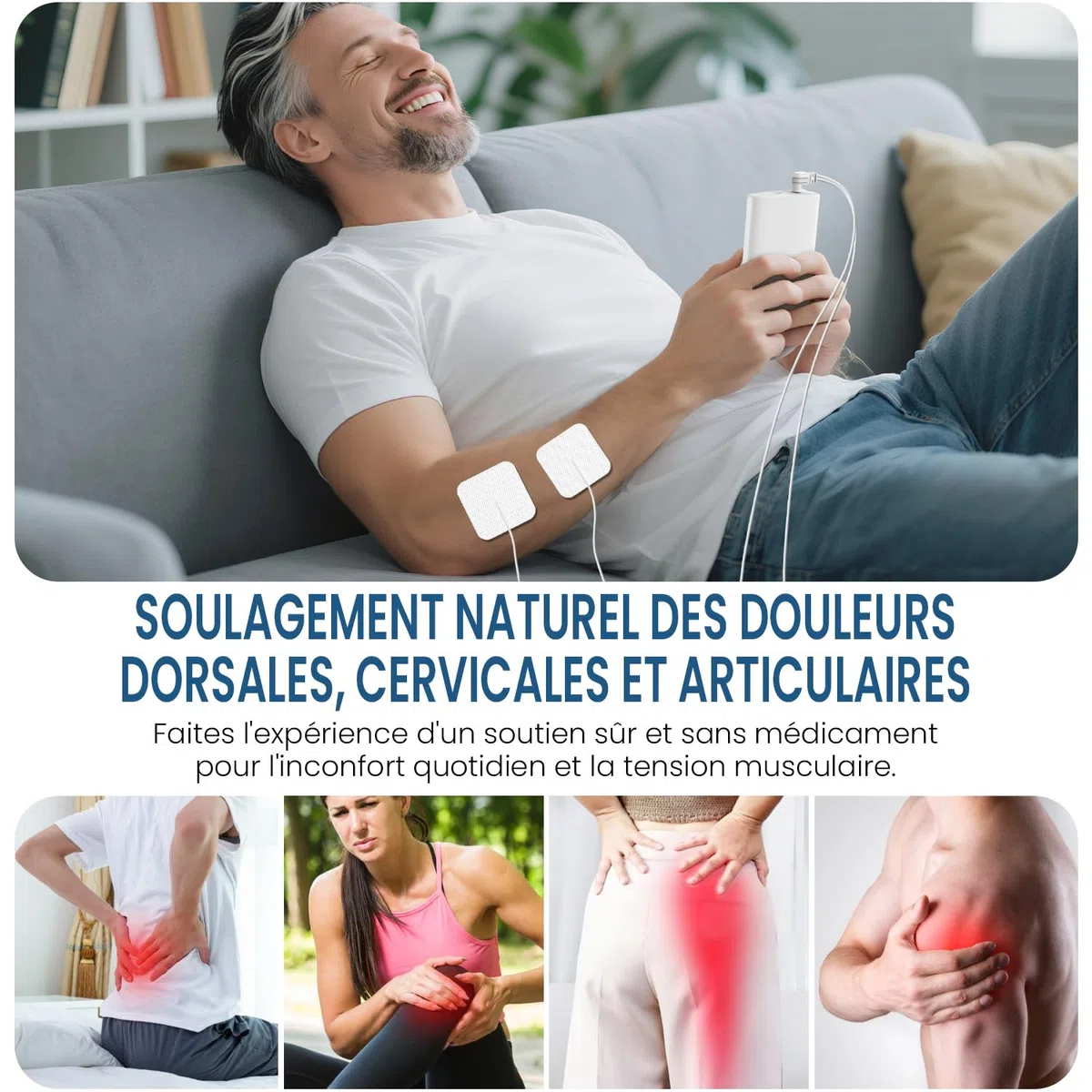 GHTENS Électrostimulateur Musculaire 5 en 1: TENS/EMS/If/Russ/DIY, Appareil de Stimulation Électrique Rechargeable 80 Programmes 2 Canaux 8 Électrodes
