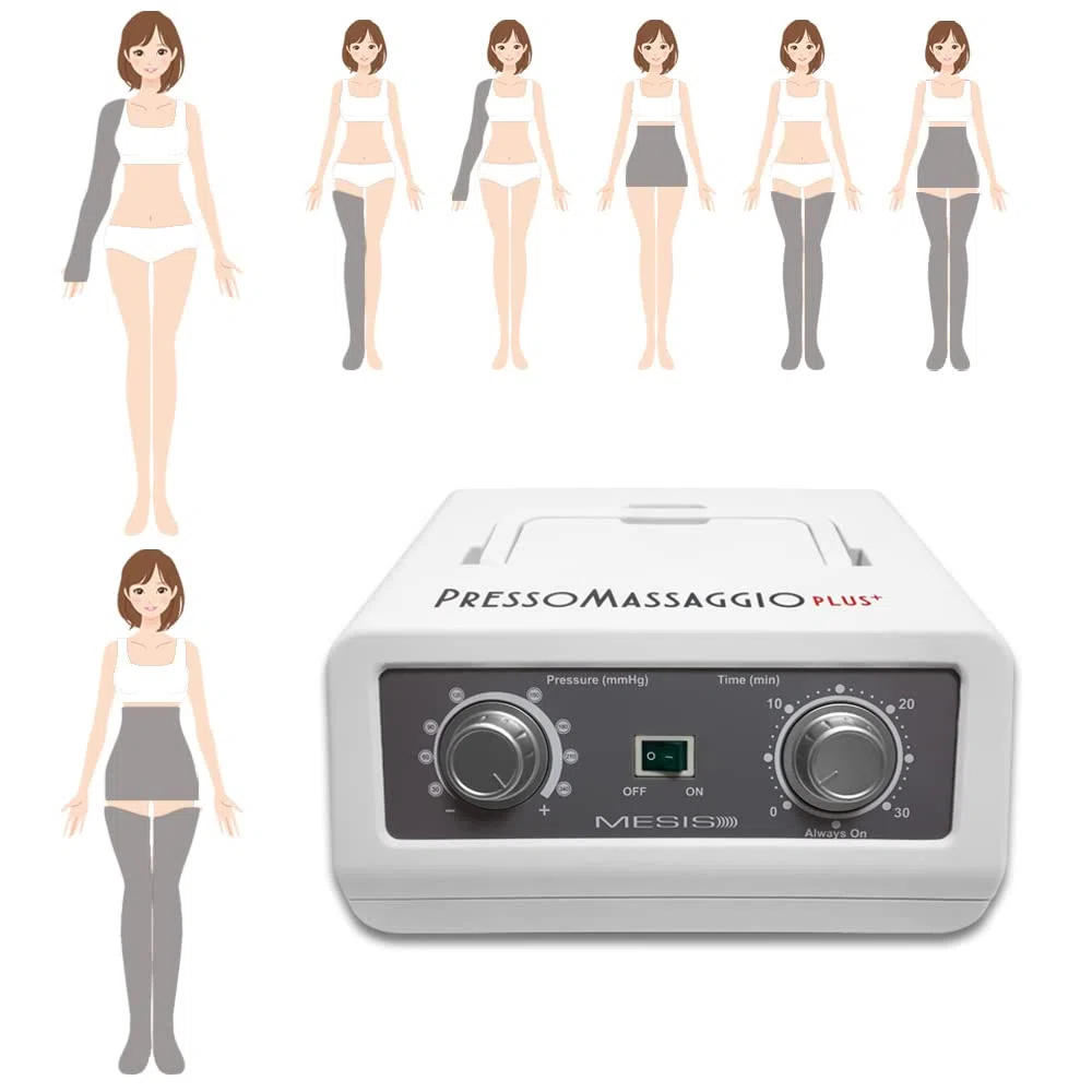 MESIS Pressothérapie appareil de massage PressoMassaggio Plus+ (avec 2 bottes, Kit Slim Body et 1 brassard) | Drainage Lymphatique | À usage domestique et professionnel