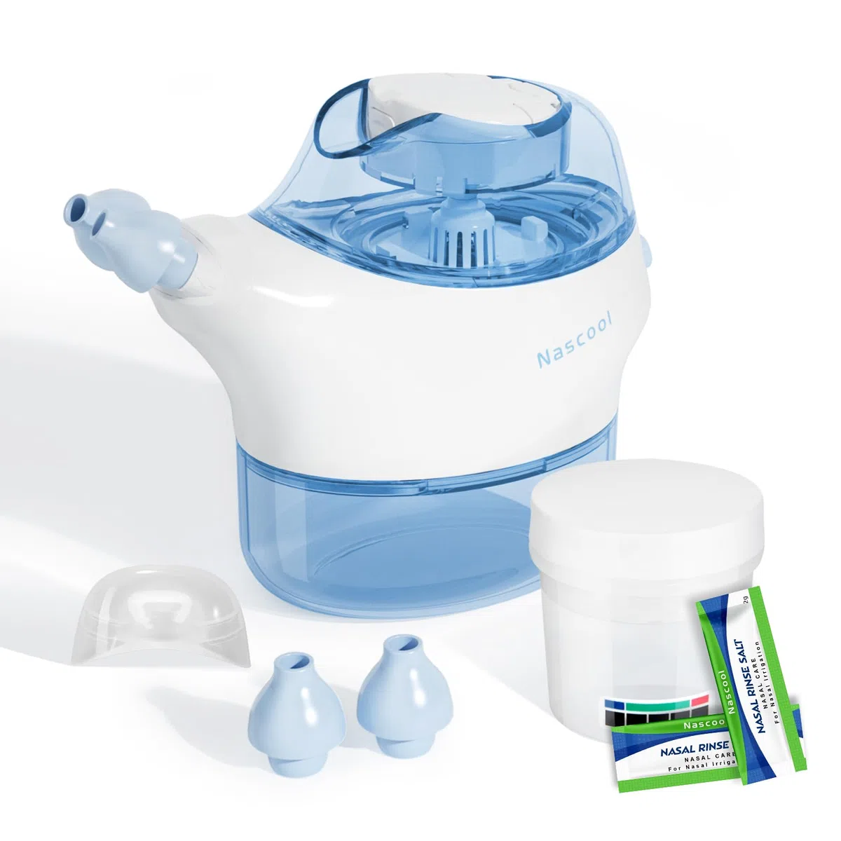 Nascool Système d'irrigation nasale électrique avec 50 sachets de sel nasal, bleu