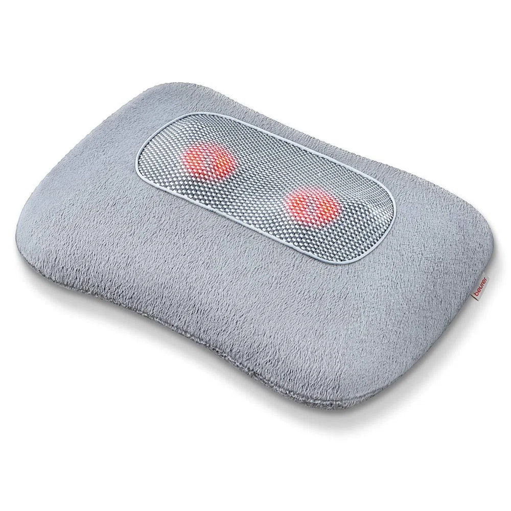 Beurer MG 145 Coussin de massage shiatsu, masseur dos nuque, fonction chauffante, housse lavable, 4 têtes, gris