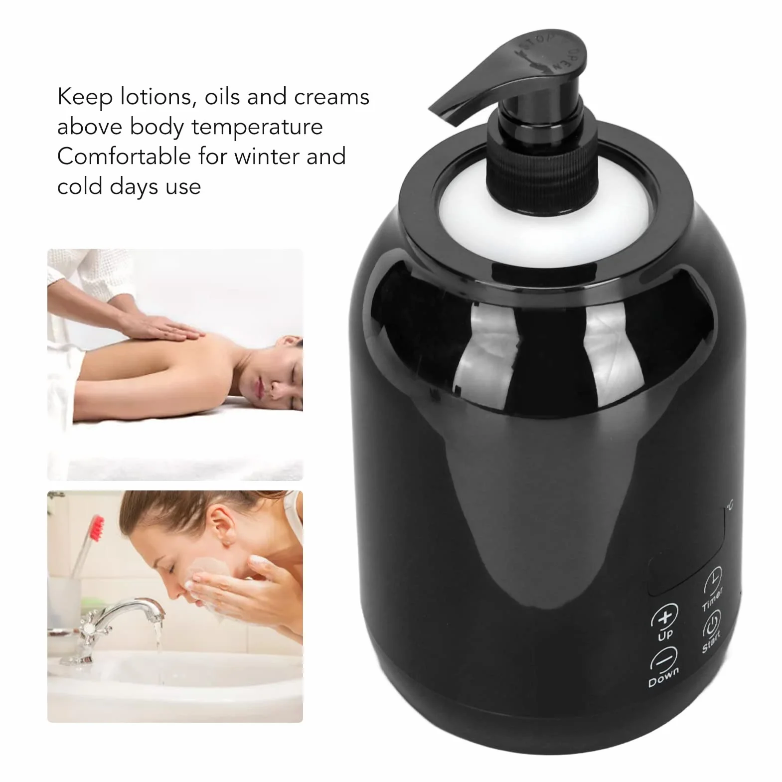 Chauffe-huile de Massage, Chauffe-huile Essentielle, Distributeur de Lotion Chauffante, Affichage LED, Réglage de la Température, Chauffe-bouteille D'huile de (Prise UE)